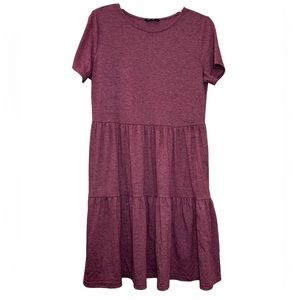 💥2/$15 SHEIN maroon space dye marled short sleeve tier knit dress size 0X